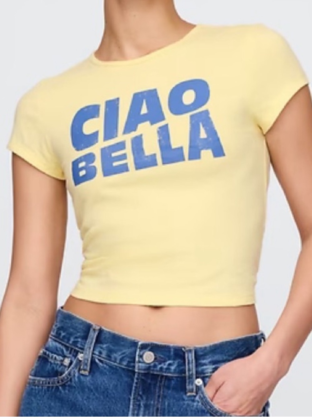 GAP Yellow Crop Tee with Blue 'CIAO BELLA' Graphic